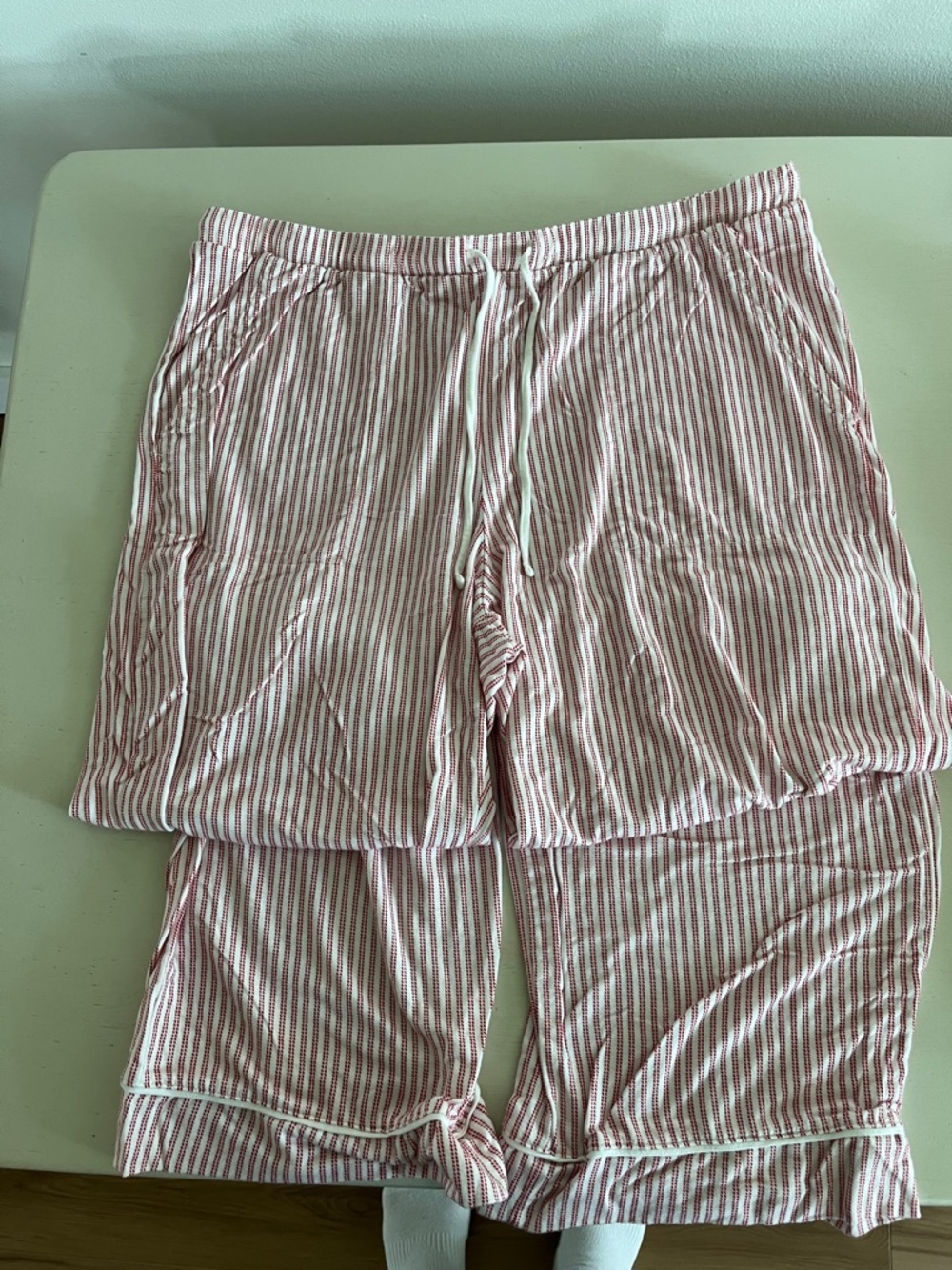 Women's red Striped Pajama Set - Button-Down Top & pants - Picture 3 of 5